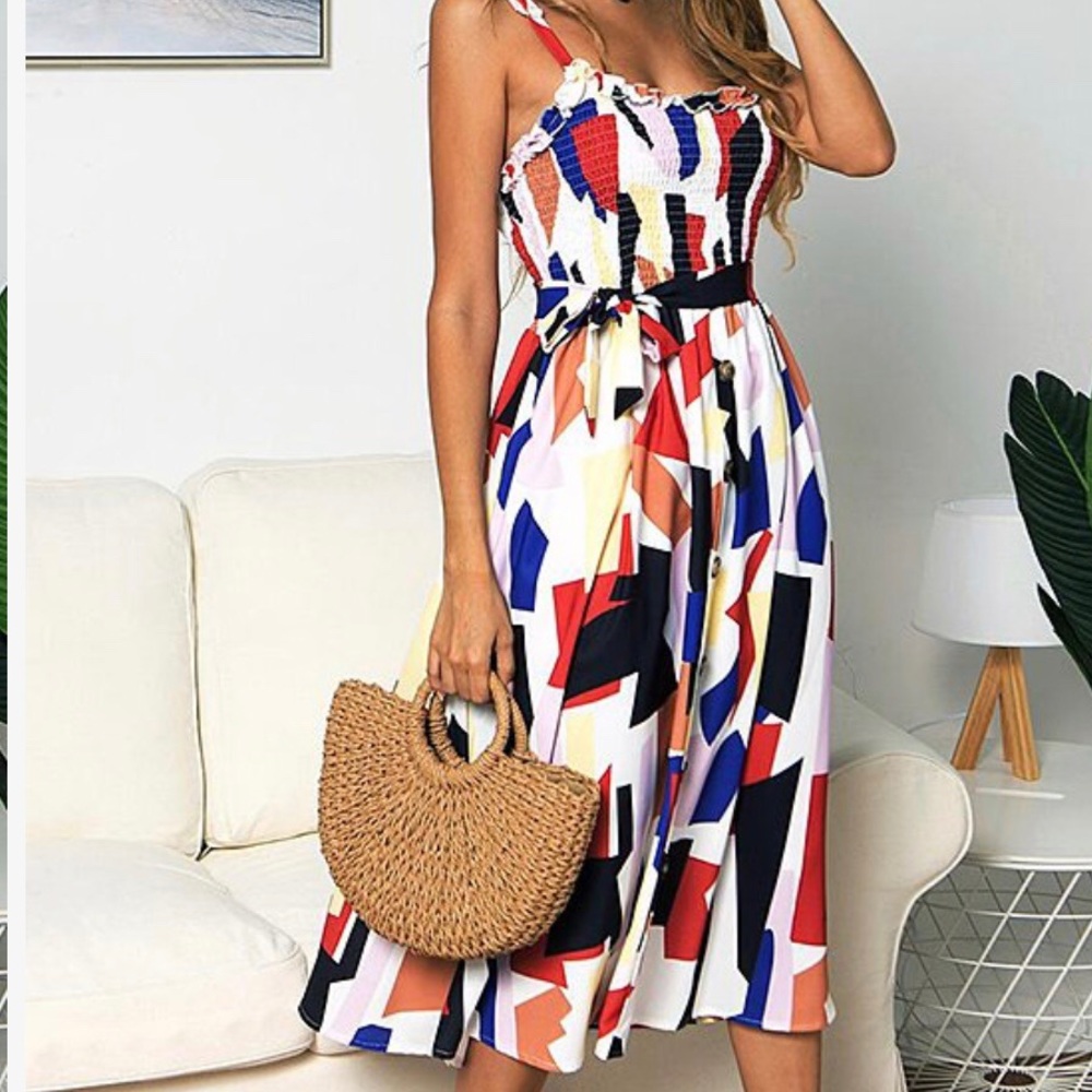 White Color Block Belted Sleeveless Dress